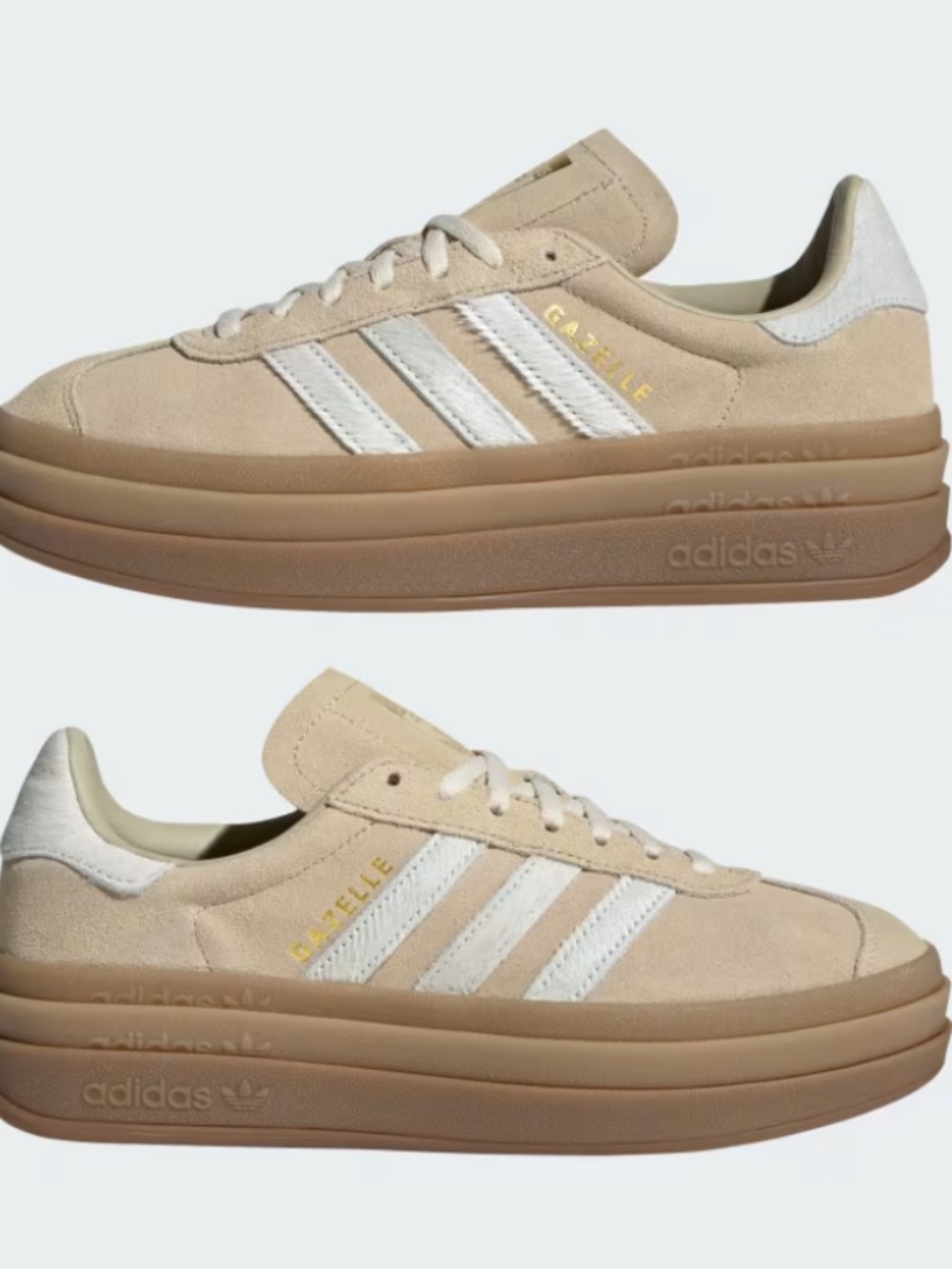NWT Adidas Gazelle Bold Platform Shoes Stone Khaki Cream White Gold Metallic